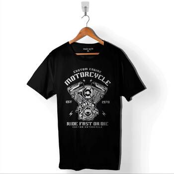 Custom Engine Motorcycle Ride Fast Or Dıe 1978 Baskılı Tişört Unisex T-Shirt