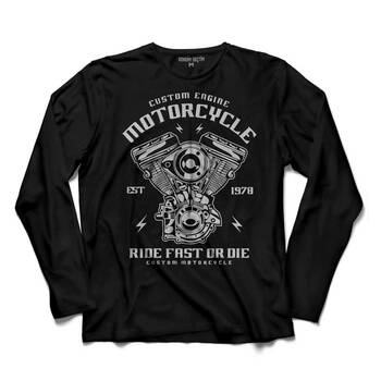 CUSTOM ENGİNE MOTORCYCLE RIDE FAST OR DIE 1978 UZUN KOLLU TİŞÖRT