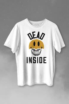 Dead Inside Smiley Skull Smile Gülen Surat Kurukafa Baskılı Tişört Unisex T-shirt