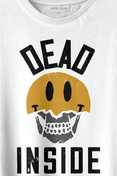 Dead Inside Smiley Skull Smile Gülen Surat Kurukafa Baskılı Tişört Unisex T-shirt