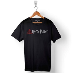 Siyah Unisex T-Shirt Death Hallows Symbol Baskılı Tişört - Thumbnail