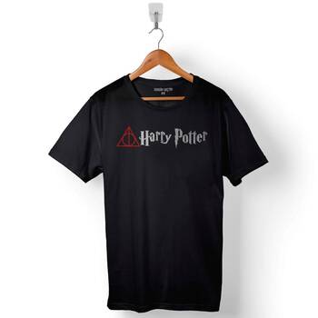 Siyah Unisex T-Shirt Death Hallows Symbol Baskılı Tişört