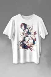 Demon Slayer Anime Dizi Japanese Japonca Kimetsu No Yaibe Baskılı Tişört Unisex T-shirt - Thumbnail