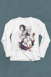 Demon Slayer Anime Dizi Japanese Japonca Kimetsu No Yaibe Uzun Kollu Tişört Baskılı T-Shirt - Thumbnail