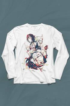 Demon Slayer Anime Dizi Japanese Japonca Kimetsu No Yaibe Uzun Kollu Tişört Baskılı T-Shirt