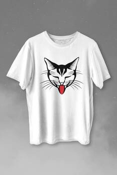 Dilini Çıkaran Sevimli Kedi Cat Music Baskılı Tişört Unisex T-shirt