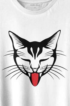 Dilini Çıkaran Sevimli Kedi Cat Music Baskılı Tişört Unisex T-shirt