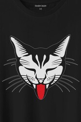 Dilini Çıkaran Sevimli Kedi Cat Music Baskılı Tişört Unisex T-Shirt - Thumbnail