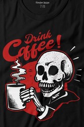 Drink Coffee Skull Kahve Funny Eğlence Baskılı Tişört Çocuk T-shirt - Thumbnail