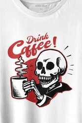 Drink Coffee Skull Kahve Funny Eğlence Baskılı Tişört Unisex T-shirt - Thumbnail