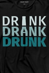 Drink Drank Drunk Tipografi Uzun Kollu Tişört Baskılı T-Shirt - Thumbnail