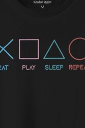 Eat Play Sleep Repeat Gamer Oyun Baskılı Tişört Unisex T-shirt - Thumbnail