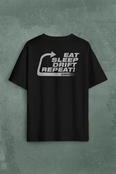 Eat Sleep Drift Repeat Race Sport Motospor Sırt Ön Baskılı Oversize Tişört Unisex T-Shirt - Thumbnail