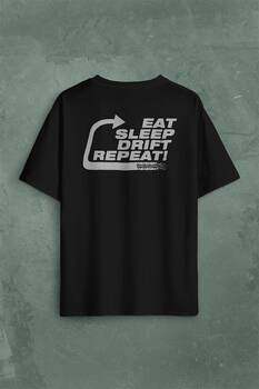 Eat Sleep Drift Repeat Race Sport Motospor Sırt Ön Baskılı Oversize Tişört Unisex T-Shirt