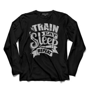 EAT SLEEP TRAİN REPEAT YEMEK UYKU TREN YOLCULUK UZUN KOLLU TİŞÖRT