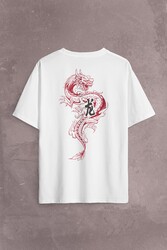 Ejder Dragon Uzak Doğu Japanese Drake Japonca Sırt Ön Baskılı Oversize Tişört Unisex T-Shirt - Thumbnail