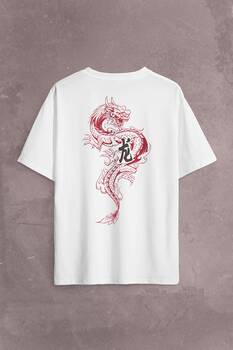 Ejder Dragon Uzak Doğu Japanese Drake Japonca Sırt Ön Baskılı Oversize Tişört Unisex T-Shirt