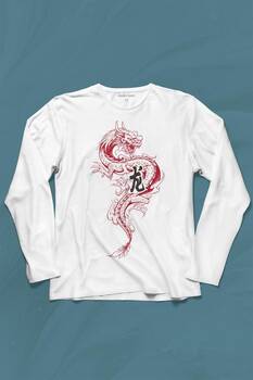 Ejder Dragon Uzak Doğu Japanese Drake Japonca Uzun Kollu Tişört Baskılı T-Shirt