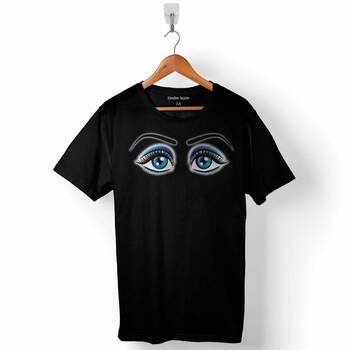 Eyelash Mavi Göz Extension Kaş Kirpik Eye Logo Baskılı Tişört Unisex T-Shirt