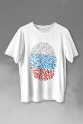 Fransa Bayrağı Damgası Parmak İzi Baskılı Tişört Unisex T-shirt - Thumbnail