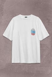 Fransa Bayrağı Damgası Parmak İzi Sırt Ön Baskılı Oversize Tişört Unisex T-Shirt - Thumbnail