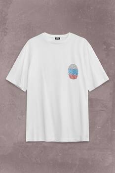 Fransa Bayrağı Damgası Parmak İzi Sırt Ön Baskılı Oversize Tişört Unisex T-Shirt