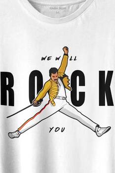 Freddie Mercury We Will Rock You Queen We Are The Champions Baskılı Tişört Unisex T-shirt