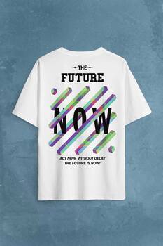 Future Is Now Colorful Gelecek Şimdi Renkli Desen Yazı Sırt Baskılı Oversize Tişört Unisex T-Shirt