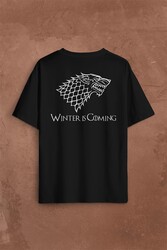 Game Of Thrones Winter Is Coming Sırt Ön Baskılı Oversize Tişört Unisex T-Shirt - Thumbnail