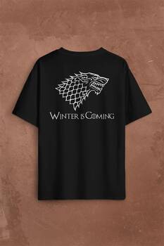 Game Of Thrones Winter Is Coming Sırt Ön Baskılı Oversize Tişört Unisex T-Shirt