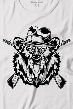 Gangster Style Bear Smoke Gung Tüfekli Ayı Baskılı Tişört Çocuk T-shirt