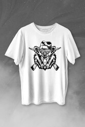 Gangster Style Bear Smoke Gung Tüfekli Ayı Baskılı Tişört Unisex T-shirt - Thumbnail