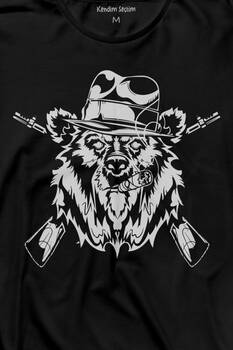 Gangster Style Bear Smoke Gung Tüfekli Ayı Uzun Kollu Tişört Baskılı T-Shirt