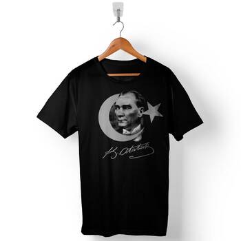 Gazi Mustafa Kemal Atatürk Ürk Bayrağı Baskılı Tişört Unisex T-Shirt