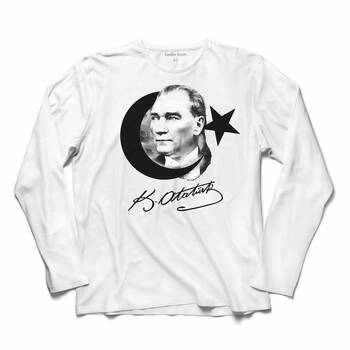 Gazi Mustafa Kemal Atatürk Ürk Bayrağı Uzun Kollu Tişört Baskılı T-Shirt