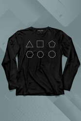 Geometri Çokgenler Üçgen Beşgen Altıgen Sekizgen Uzun Kollu Tişört Baskılı T-Shirt - Thumbnail