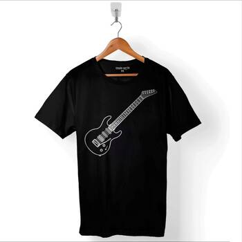 Gitar Çizim Design Guitar Saz Rock Caz Müzik Nota Baskılı Tişört Unisex T-Shirt