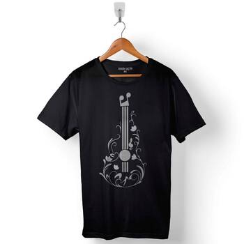 Gitar Çizim Tasarım Nota Müzik Sol Anahtarı Baskılı Tişört Unisex T-Shirt