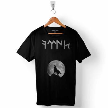 Göktürkçe Türk Uluyan Bozkurt Ay Kurt Baskılı Tişört Unisex T-Shirt