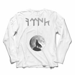 Göktürkçe Türk Uluyan Bozkurt Ay Kurt Uzun Kollu Tişört Baskılı T-Shirt - Thumbnail