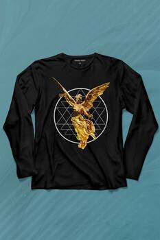 Golden Angel Altın Statue Heykel Urban Streetwear Uzun Kollu Tişört Baskılı T-Shirt