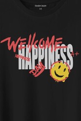 Good Vibe Happines Mutlu Smile Eğlenceli Baskılı Tişört Unisex T-Shirt - Thumbnail