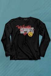 Good Vibe Happines Mutlu Smile Eğlenceli Uzun Kollu Tişört Baskılı T-Shirt - Thumbnail