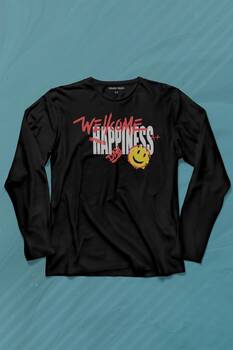 Good Vibe Happines Mutlu Smile Eğlenceli Uzun Kollu Tişört Baskılı T-Shirt