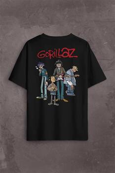 Gorillaz 2D Rock Band Blur Damon Albarn Feel Good Sırt Ön Baskılı Oversize Tişört Unisex T-Shirt