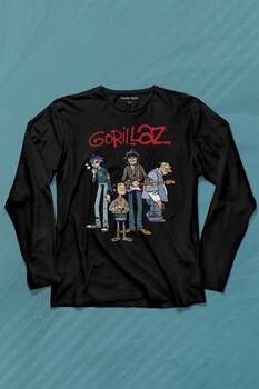 Gorillaz 2D Rock Band Blur Damon Albarn Feel Good Uzun Kollu Tişört Baskılı T-Shirt