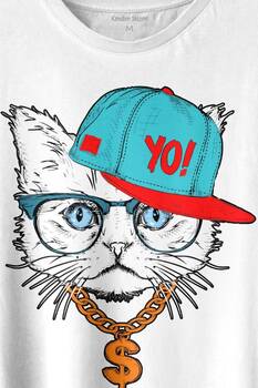 Gözlüklü Kedi Cat Glasses Yo Momy Dolar Baskılı Tişört Unisex T-shirt