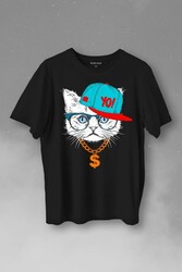 Gözlüklü Kedi Cat Glasses Yo Momy Dolar Baskılı Tişört Unisex T-Shirt - Thumbnail