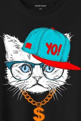 Gözlüklü Kedi Cat Glasses Yo Momy Dolar Baskılı Tişört Unisex T-Shirt - Thumbnail