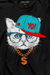 Gözlüklü Kedi Cat Glasses Yo Momy Dolar Uzun Kollu Tişört Baskılı T-Shirt - Thumbnail